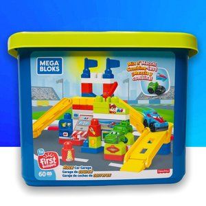 Mega Bloks First Builders Race Car Garage with Big Building Blocks, Building Toy